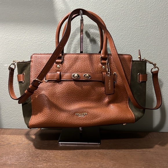 Coach Handbags - 🦃 New Coach Saddle Brown Pebble Leather & Fern Suede Satchel Bag